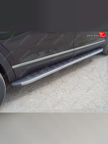 Пороги алюминиевые с пластиковой накладкой ТСС Тюнинг (карбон серые) Volkswagen Teramont 1 CA1 дорестайлинг (2016-2020)