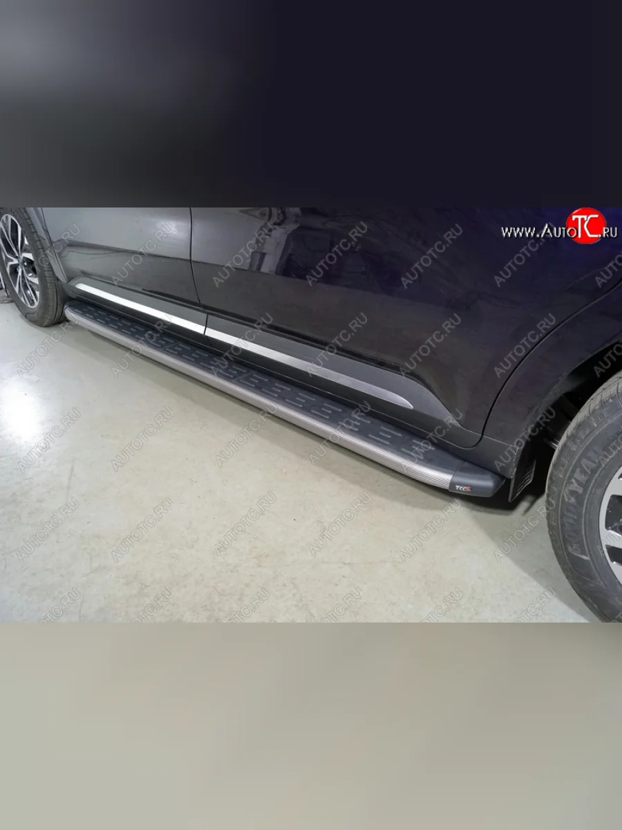 Пороги алюминиевые с пластиковой накладкой ТСС Тюнинг KIA Carnival KA4 минивэн дорестайлинг (2020-2023) (карбон серые)  в Керчи Республика Крым