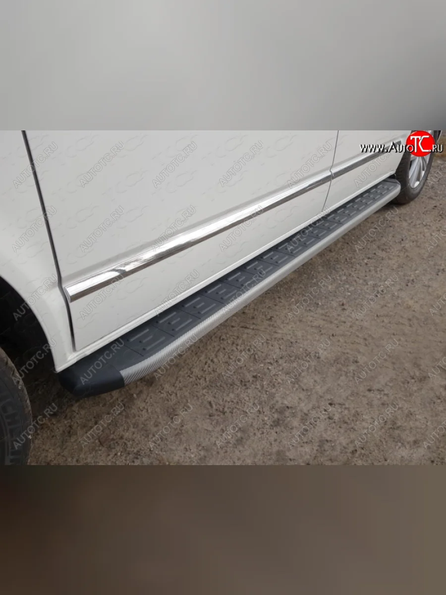 Пороги алюминиевые с пластиковой накладкой ТСС Тюнинг Volkswagen Multivan T6 дорестайлинг (2016-2019) (карбон серые)  в Перми Пермском крае