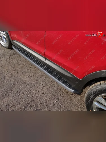 Пороги алюминиевые с пластиковой накладкой ТСС Тюнинг (карбон серые) Hyundai Santa Fe DM рестайлинг (2015-2019)