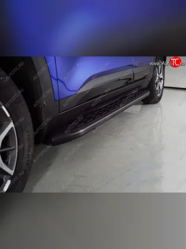 Пороги алюминиевые с пластиковой накладкой, ТСС Тюнинг (карбон черные) KIA Seltos SP2 дорестайлинг (2019-2022)