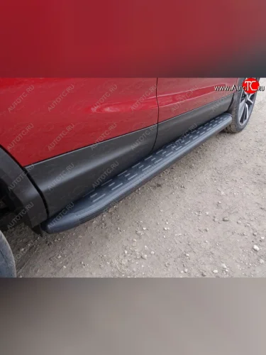 Пороги алюминиевые с пластиковой накладкой ТСС Тюнинг (карбон черные) Nissan Qashqai 2 J11 рестайлинг (2017-2022)