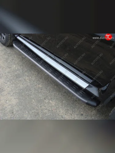 Пороги алюминиевые с пластиковой накладкой ТСС Тюнинг (карбон черные) Nissan Terrano D10 дорестайлинг (2013-2016)