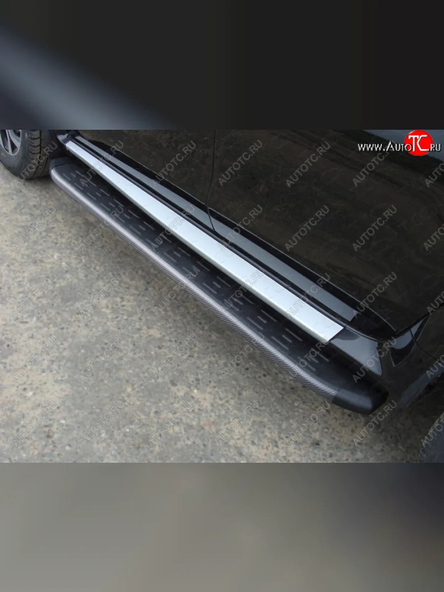 Пороги алюминиевые с пластиковой накладкой ТСС Тюнинг Nissan Terrano D10 дорестайлинг (2013-2016) (карбон черные)  в Воронеже Воронежской области