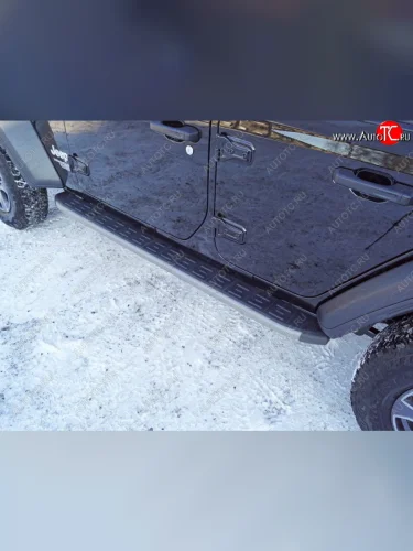 Пороги алюминиевые с пластиковой накладкой ТСС Тюнинг (карбон серые) Jeep Wrangler JL 3 дв. дорестайлинг (2018-2024)