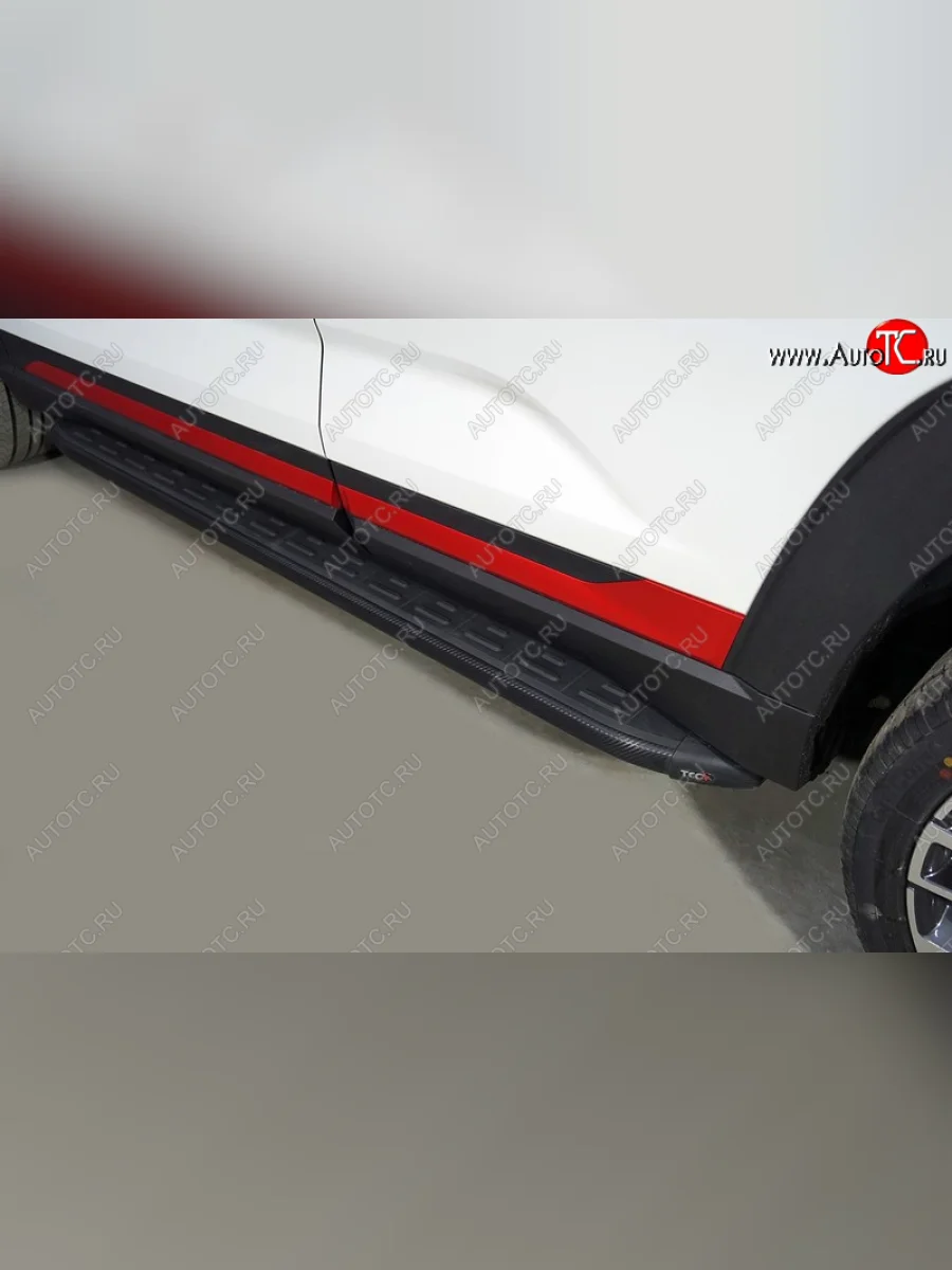 Пороги алюминиевые с пластиковой накладкой ТСС Тюнинг Changan CS35 Plus рестайлинг (2021-2025) (карбон черные)  в Керчи Республика Крым