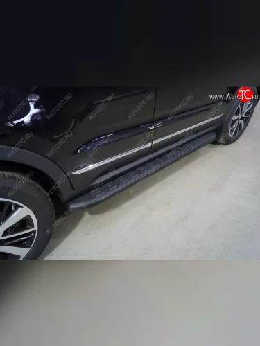 Пороги алюминиевые с пластиковой накладкой ТСС Тюнинг (карбон черные) Changan CS55 рестайлинг (2018-2023)