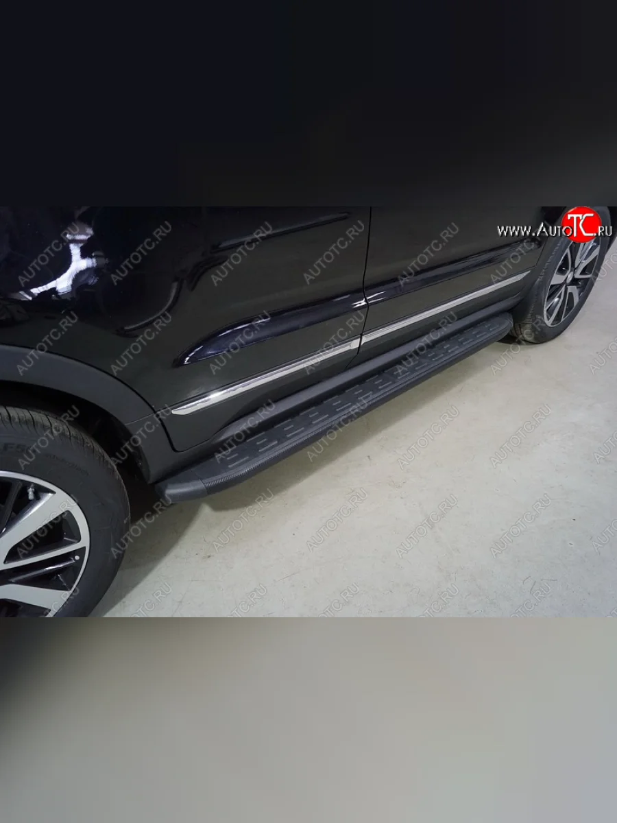 Пороги алюминиевые с пластиковой накладкой ТСС Тюнинг Changan CS55 дорестайлинг (2017-2018) (карбон черные)  в Перми Пермском крае