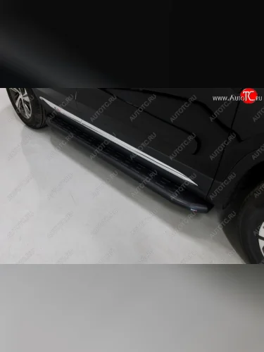 Пороги алюминиевые с пластиковой накладкой ТСС Тюнинг (карбон черные) Changan CS75 1-ый рестайлинг (2018-2022)