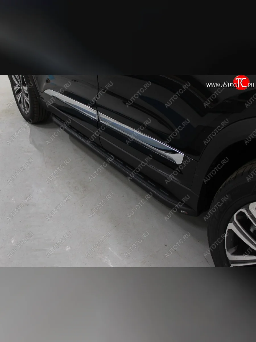 Пороги алюминиевые с пластиковой накладкой ТСС Тюнинг Chery Tiggo 8 1 T18 рестайлинг (2019-2023) (карбон черные)  в Воронеже Воронежской области