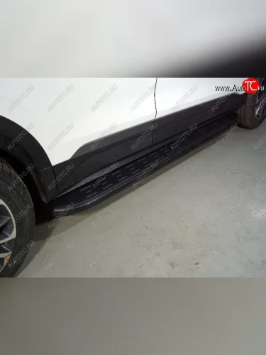 Пороги алюминиевые с пластиковой накладкой ТСС Тюнинг (карбон черные) Geely Coolray SX11 дорестайлинг (2018-2023)