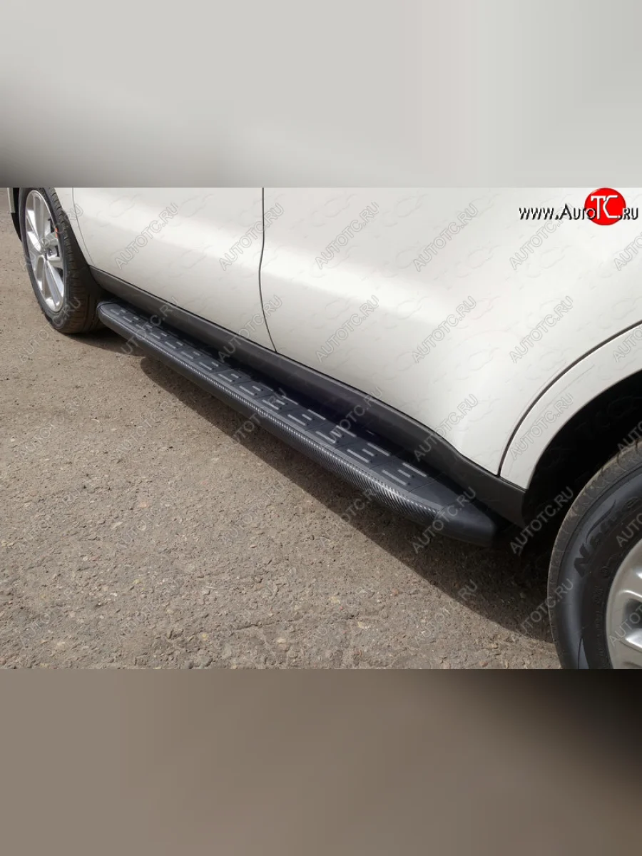 Пороги алюминиевые с пластиковой накладкой ТСС Тюнинг KIA Soul PS рестайлинг (2017-2019) (карбон черные)  в Самаре Самарской области