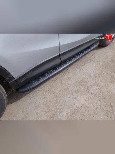 Пороги алюминиевые с пластиковой накладкой ТСС Тюнинг (карбон черные) Mazda CX-5 KE рестайлинг (2015-2017)