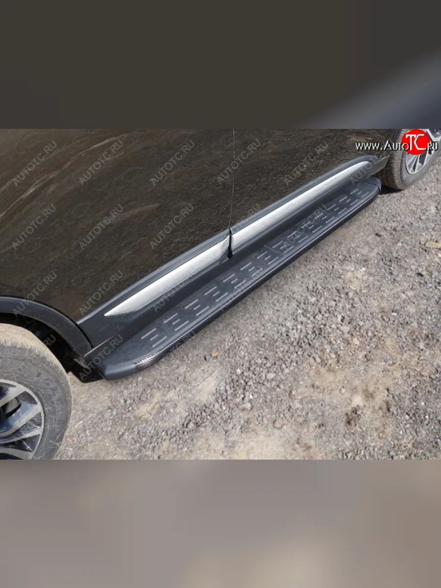 Пороги алюминиевые с пластиковой накладкой ТСС Тюнинг Mitsubishi Outlander GF 3-ий рестайлинг (2018-2022) (карбон черные)  в Керчи Республика Крым