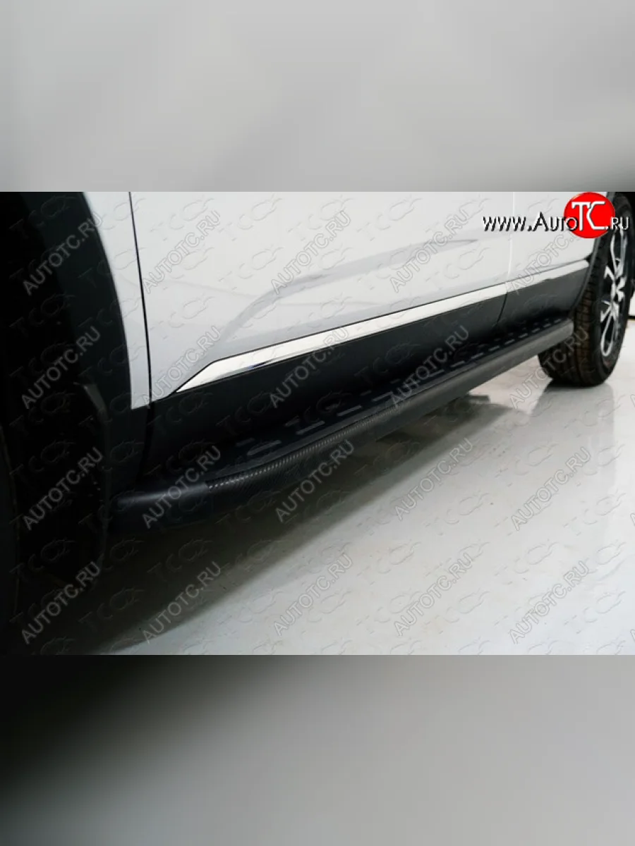 Пороги алюминиевые с пластиковой накладкой ТСС Тюнинг Renault Arkana (2019-2025) (карбон черные)  в Самаре Самарской области
