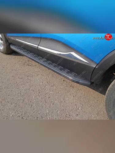 Пороги алюминиевые с пластиковой накладкой ТСС Тюнинг (карбон черные) Renault Kaptur дорестайлинг (2016-2020)