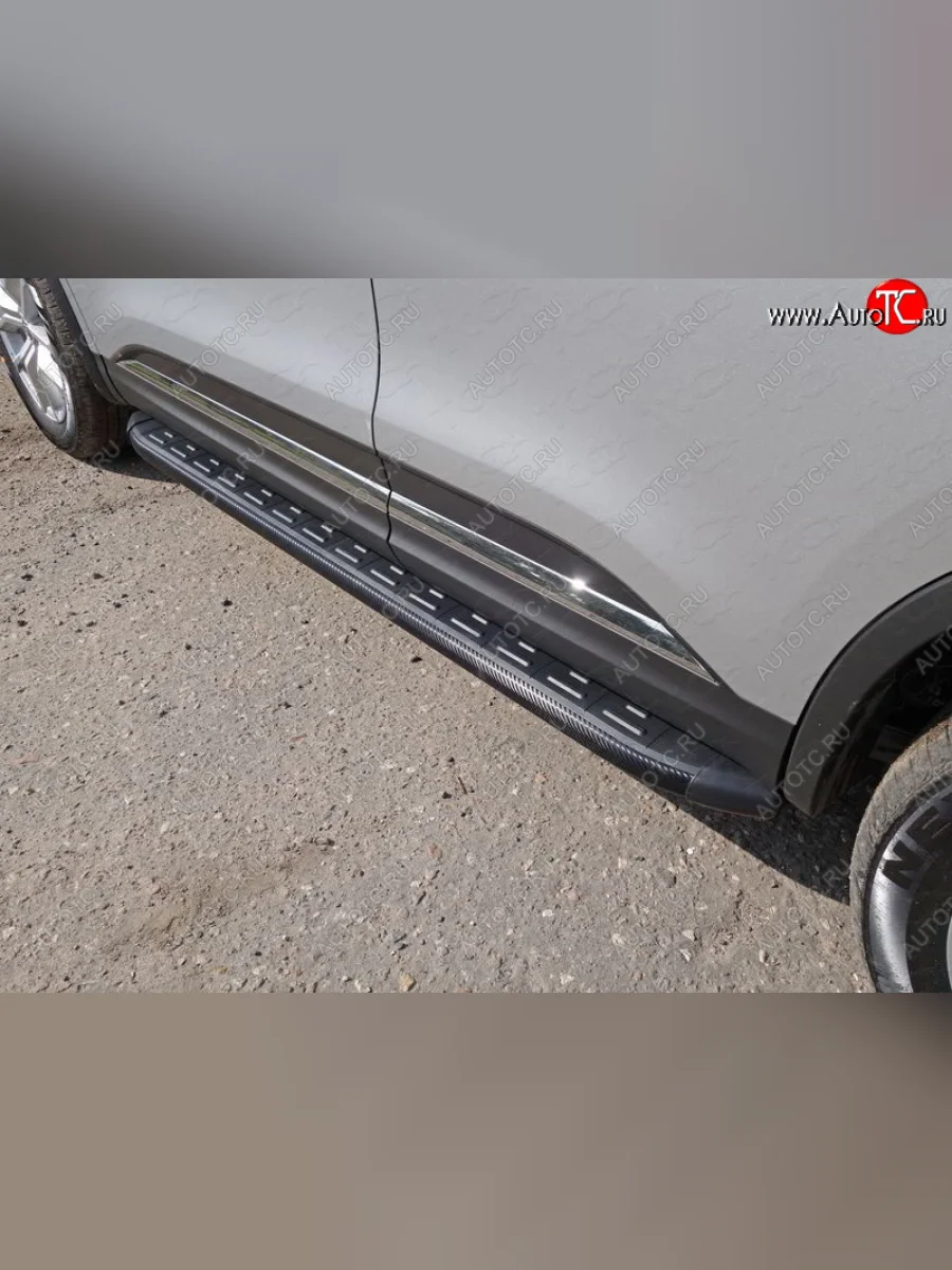 Пороги алюминиевые с пластиковой накладкой ТСС Тюнинг Renault Koleos 2 (2016-2025) (карбон черные)  в Керчи Республика Крым