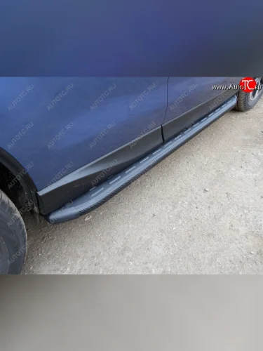 Пороги алюминиевые с пластиковой накладкой ТСС Тюнинг (карбон черные) Subaru Forester SJ рестайлинг (2016-2019)