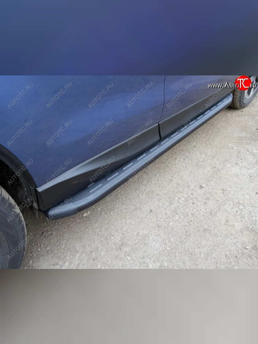 Пороги алюминиевые с пластиковой накладкой ТСС Тюнинг Subaru Forester SJ рестайлинг (2016-2019) (карбон черные)  в Воронеже Воронежской области