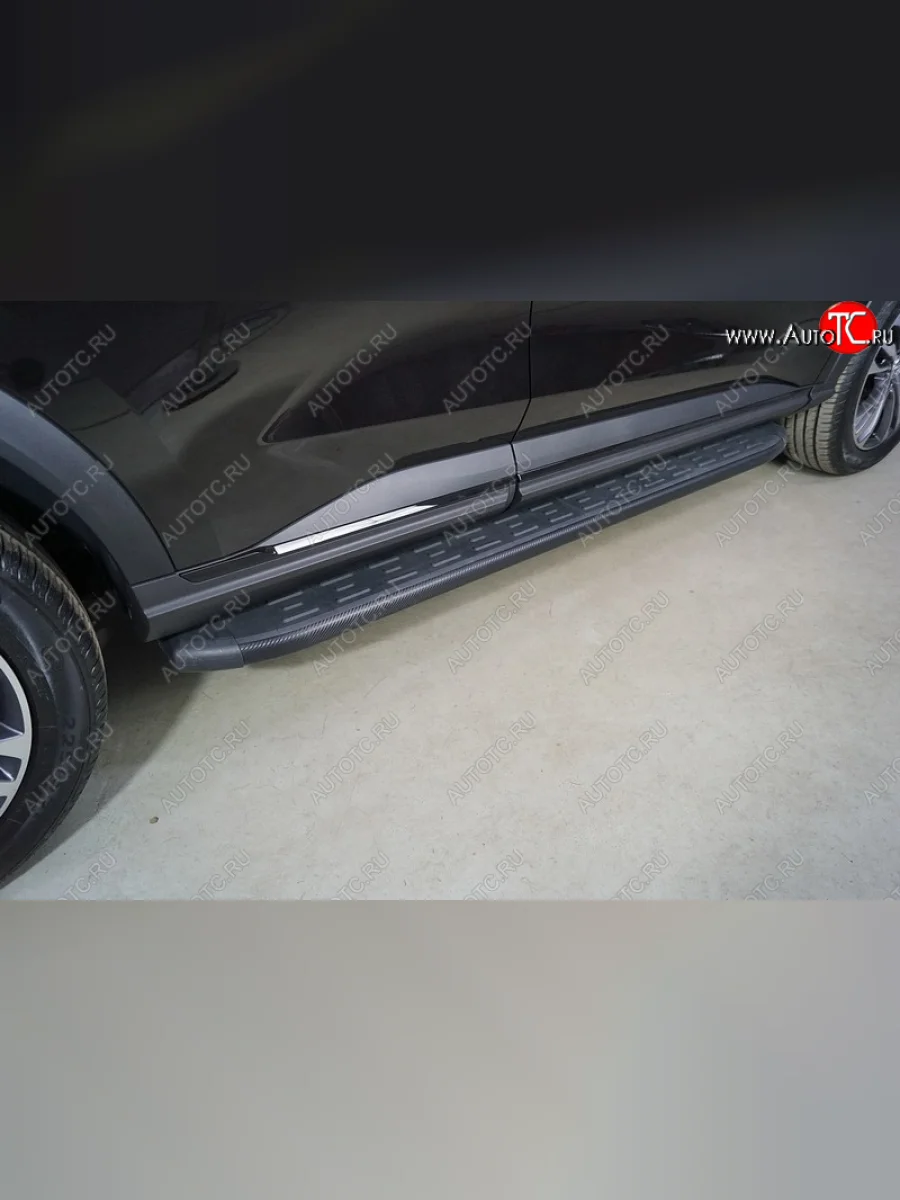 Пороги алюминиевые с пластиковой накладкой ТСС Тюнинг Haval F7 рестайлинг (2022-2024) (карбон черные)  в Самаре Самарской области