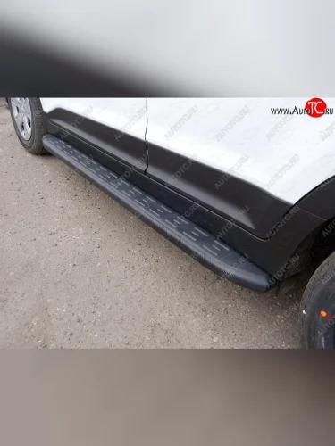 Пороги алюминиевые с пластиковой накладкой, ТСС Тюнинг (карбон черные) Hyundai Creta GS рестайлинг (2019-2021)