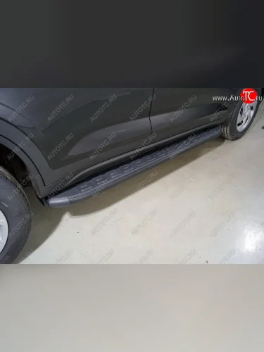 Пороги алюминиевые с пластиковой накладкой, ТСС Тюнинг (карбон черные) Hyundai Creta SU (2020-2022)