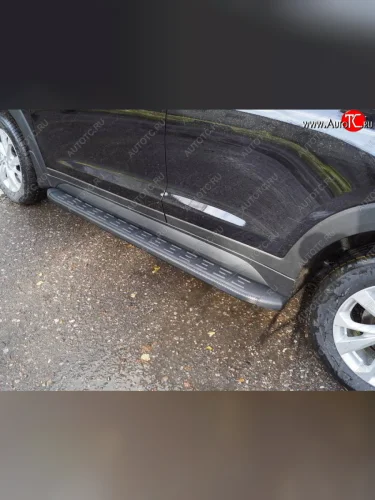 Пороги алюминиевые с пластиковой накладкой, ТСС Тюнинг (карбон черные) Hyundai Tucson TL рестайлинг (2018-2021)