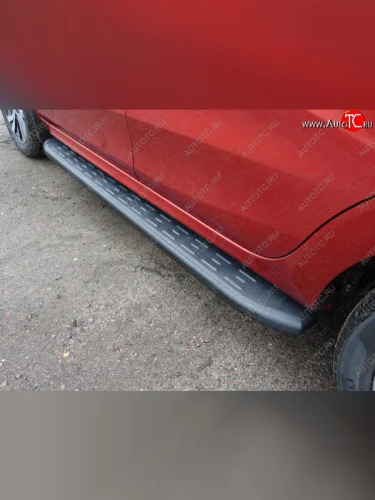 Пороги алюминиевые с пластиковой накладкой, ТСС Тюнинг (карбон черные) Лада ВАЗ XRAY (2016-2022)