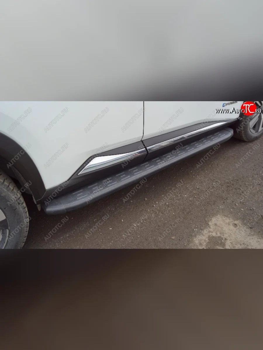 Пороги алюминиевые с пластиковой накладкой, ТСС Тюнинг Nissan X-trail 4 T33 дорестайлинг (2021-2025) (карбон черные)  в Керчи Республика Крым