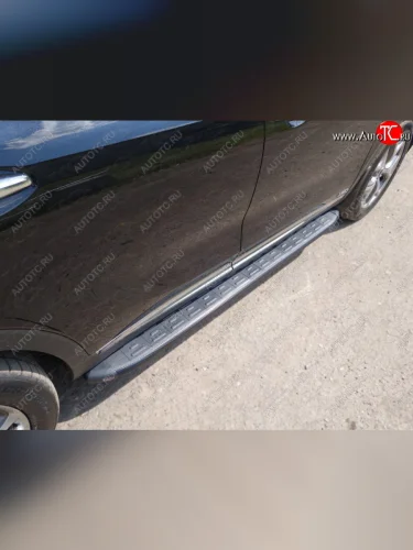 Пороги алюминиевые с пластиковой накладкой ТСС Тюнинг (карбон черные) KIA Sorento UM/Prime дорестайлинг (2014-2018)