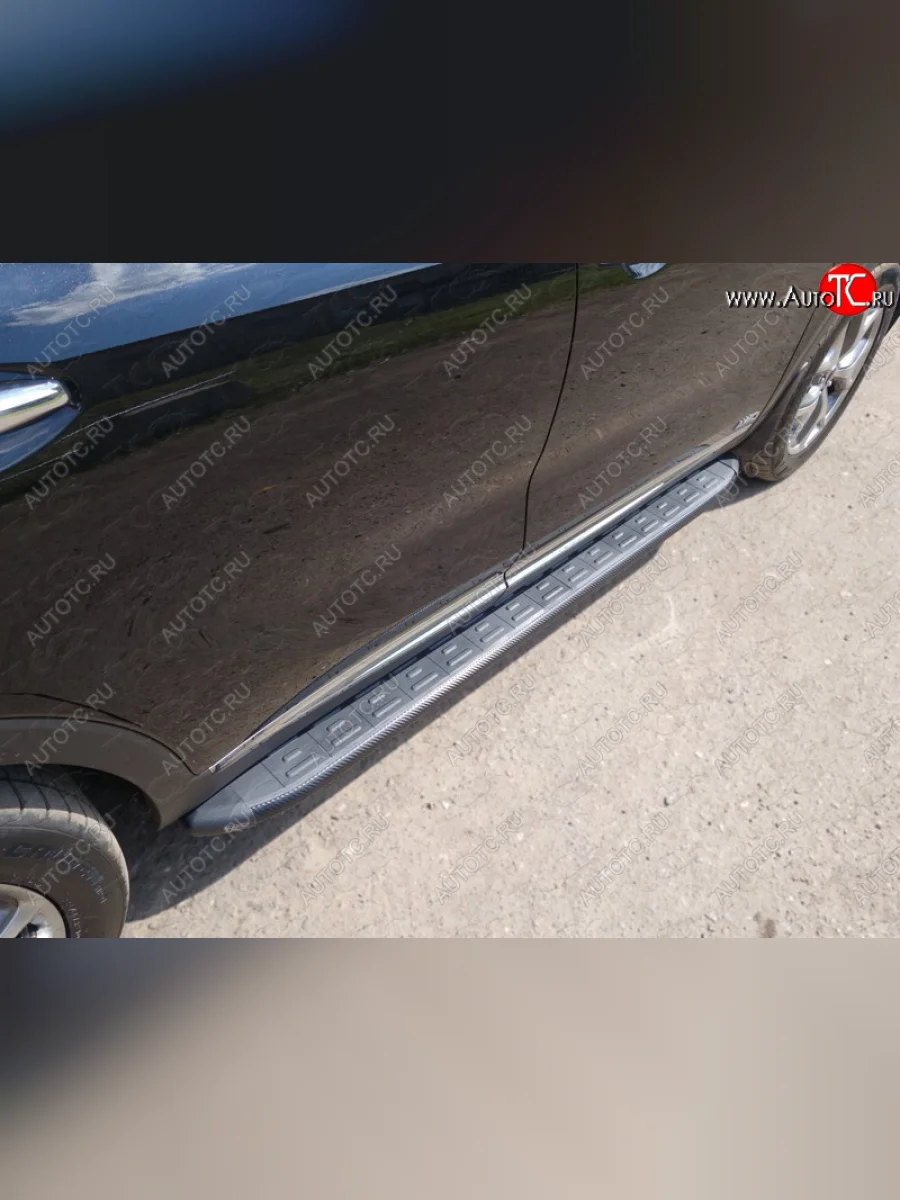 Пороги алюминиевые с пластиковой накладкой ТСС Тюнинг KIA Sorento UM/Prime дорестайлинг (2014-2018) (карбон черные)  в Самаре Самарской области
