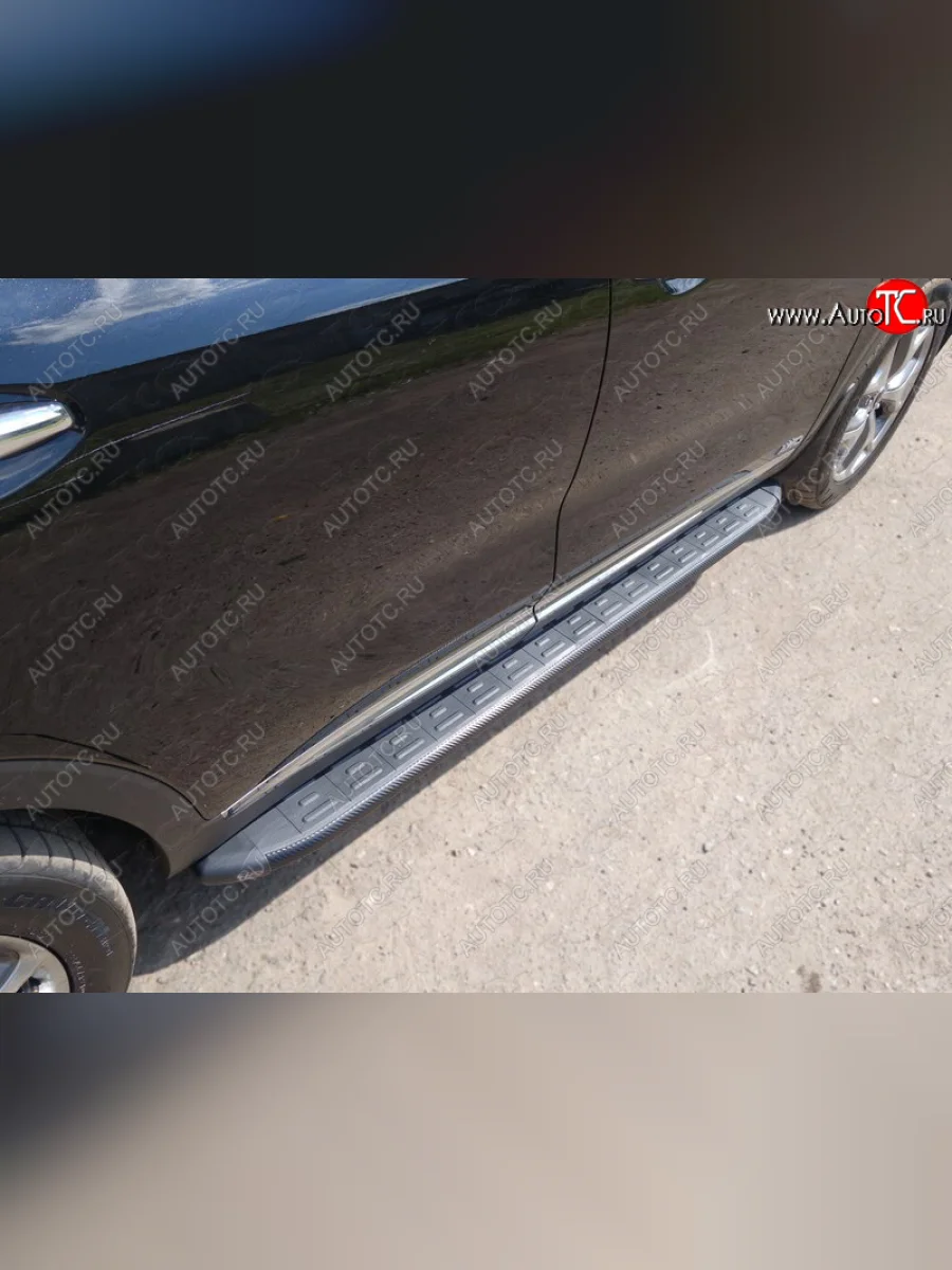 Пороги алюминиевые с пластиковой накладкой ТСС Тюнинг KIA Sorento UM/Prime рестайлинг (2018-2020) (карбон черные)  в Перми Пермском крае