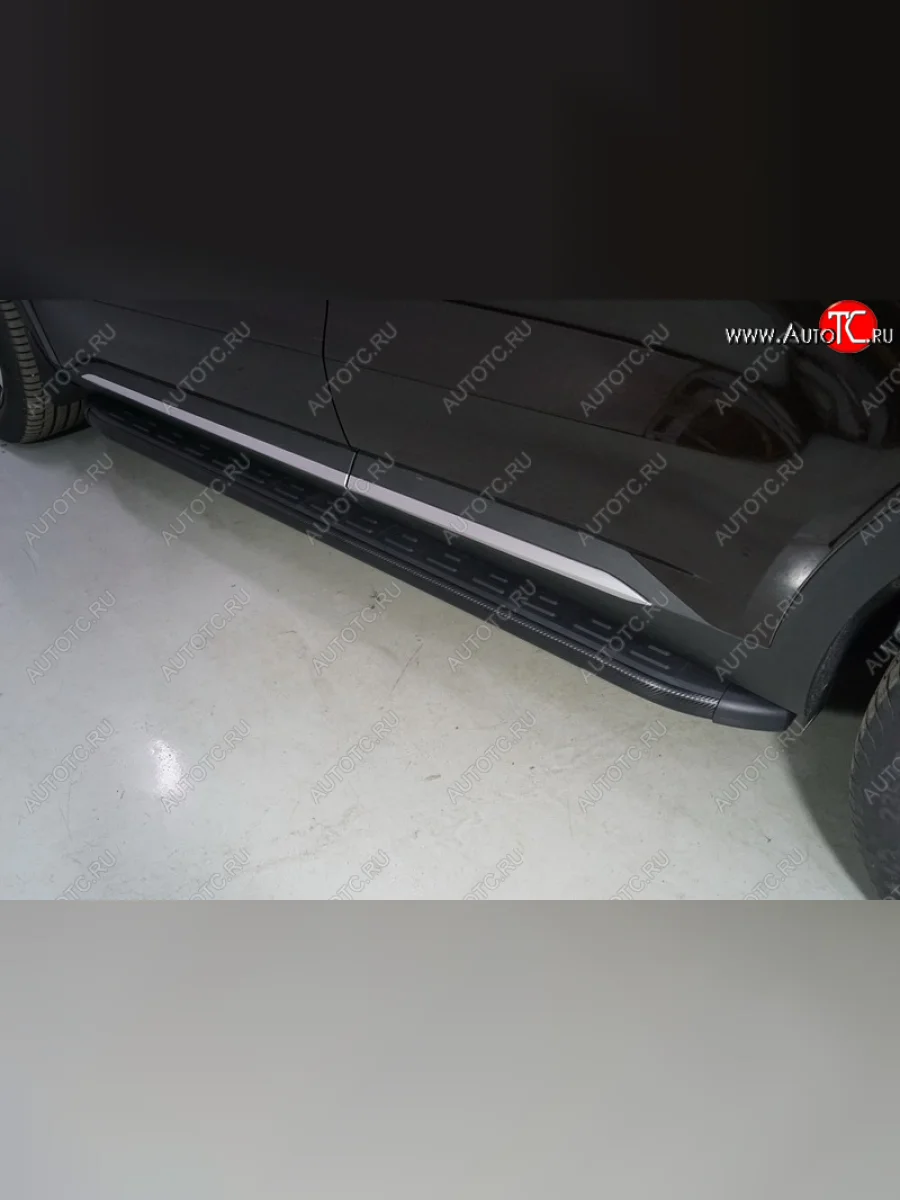 Пороги алюминиевые с пластиковой накладкой ТСС Тюнинг KIA Sorento MQ4 (2020-2022) (карбон черные)  в Самаре Самарской области