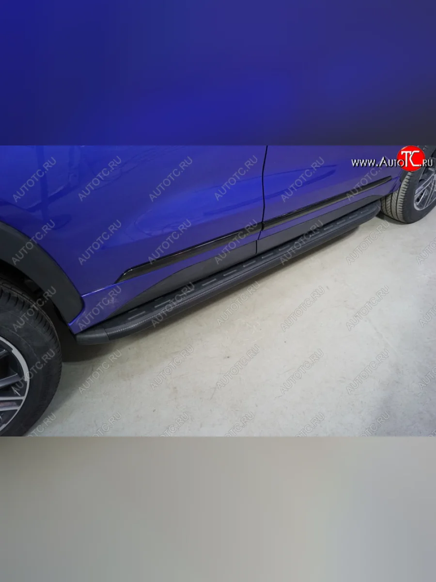Пороги алюминиевые с пластиковой накладкой ТСС Тюнинг EXEED LX 1-ый рестайлинг (2021-2025) (карбон черные)  с доставкой в г. Керчь