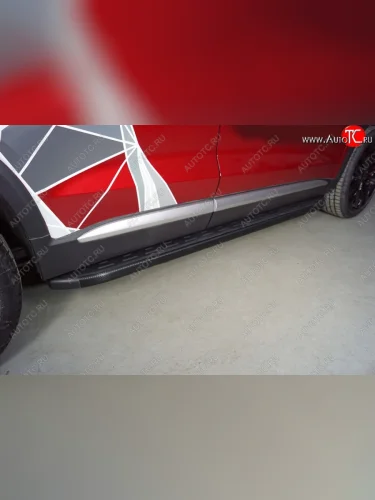 Пороги алюминиевые с пластиковой накладкой ТСС Тюнинг (карбон черные) Geely Tugella FY11,HPBA4 рестайлинг (2022-2025)