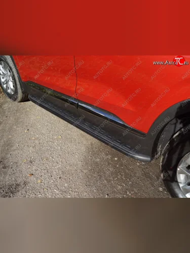Пороги алюминиевые с пластиковой накладкой ТСС Тюнинг (карбон черные) Hyundai Santa Fe TM дорестайлинг (2018-2021)