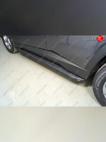 Пороги алюминиевые с пластиковой накладкой ТСС Тюнинг (карбон черные) Hyundai Tucson NX4 (2020-2022)