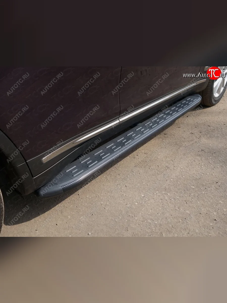 Пороги алюминиевые с пластиковой накладкой ТСС Тюнинг INFINITI QX70 S51 (2013-2020) (карбон черные)  в Керчи Республика Крым