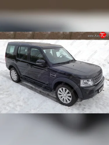 Пороги алюминиевые с пластиковой накладкой ТСС Тюнинг (карбон черные) Land Rover Discovery 4 L319 (2009-2016)