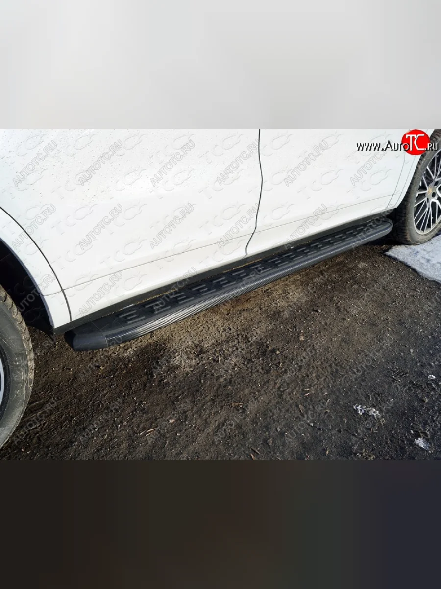 Пороги алюминиевые с пластиковой накладкой ТСС Тюнинг Porsche Cayenne PO536 (2018-2025) (карбон черные)  в Керчи Республика Крым