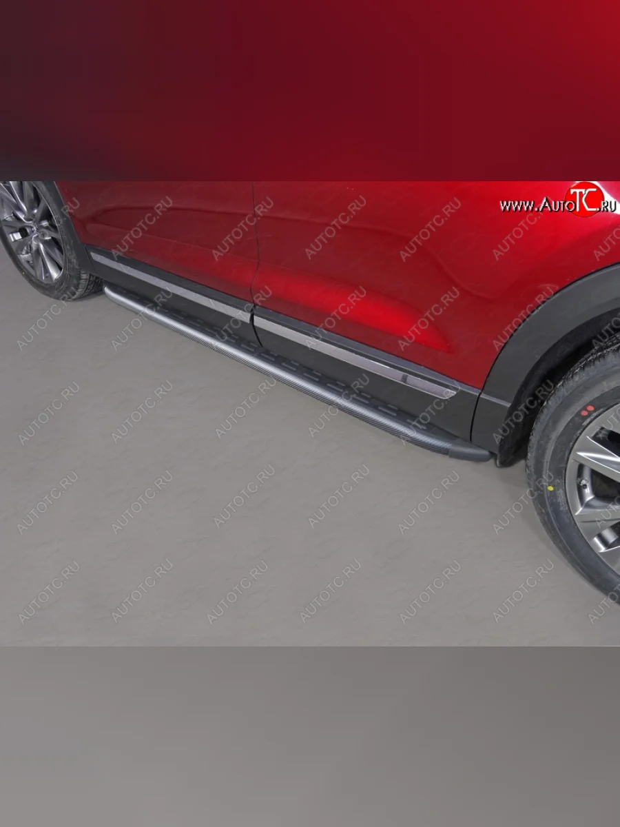 Пороги алюминиевые с пластиковой накладкой ТСС Тюнинг Mazda CX-9 TC дорестайлинг (2015-2025) (карбон черные)  в Перми Пермском крае