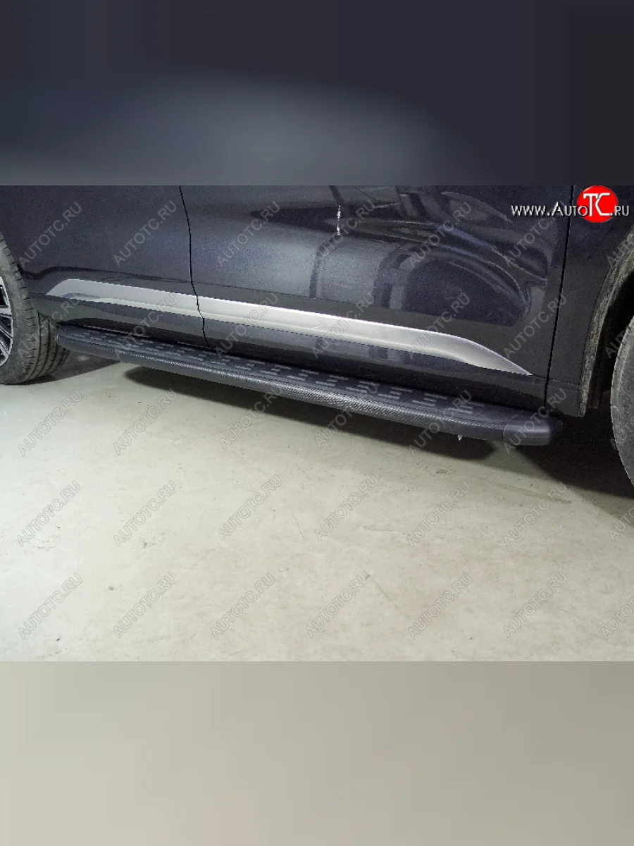 Пороги алюминиевые с пластиковой накладкой ТСС Тюнинг EXEED VX дорестайлинг (2020-2023) (карбон черные)  в Перми Пермском крае