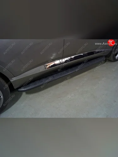 Пороги алюминиевые с пластиковой накладкой ТСС Тюнинг (карбон черные) GENESIS GV80 1 JK1 дорестайлинг (2020-2022)