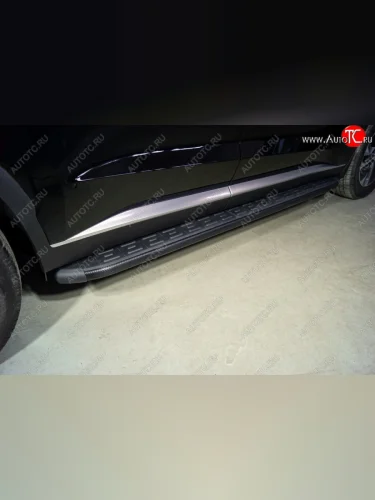 Пороги алюминиевые с пластиковой накладкой ТСС Тюнинг (карбон черные) Hyundai Palisade LX2 (2018-2022)
