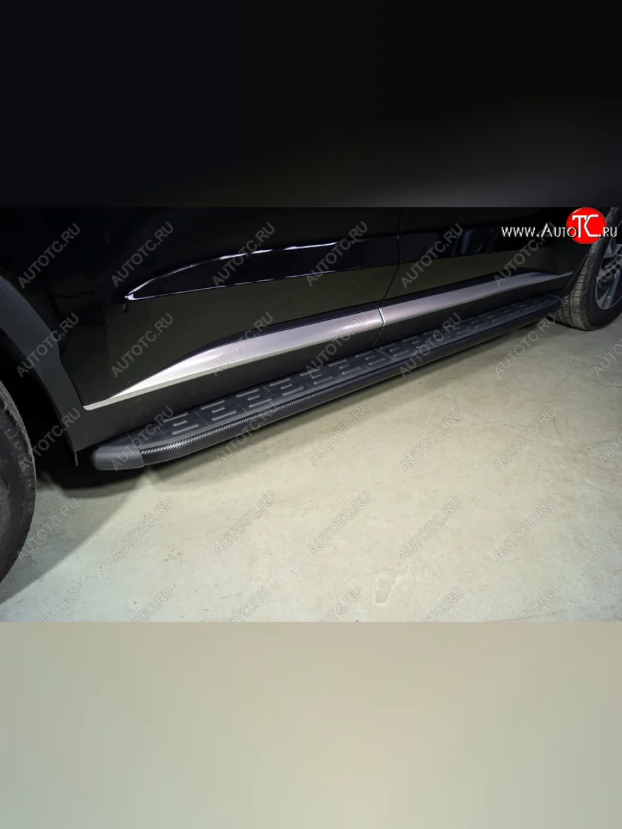 Пороги алюминиевые с пластиковой накладкой ТСС Тюнинг Hyundai Palisade LX2 (2018-2022) (карбон черные)  в Керчи Республика Крым