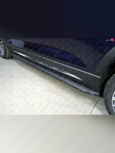 Пороги алюминиевые с пластиковой накладкой ТСС Тюнинг (карбон черные) Jetour X90 Plus (2021-2025)