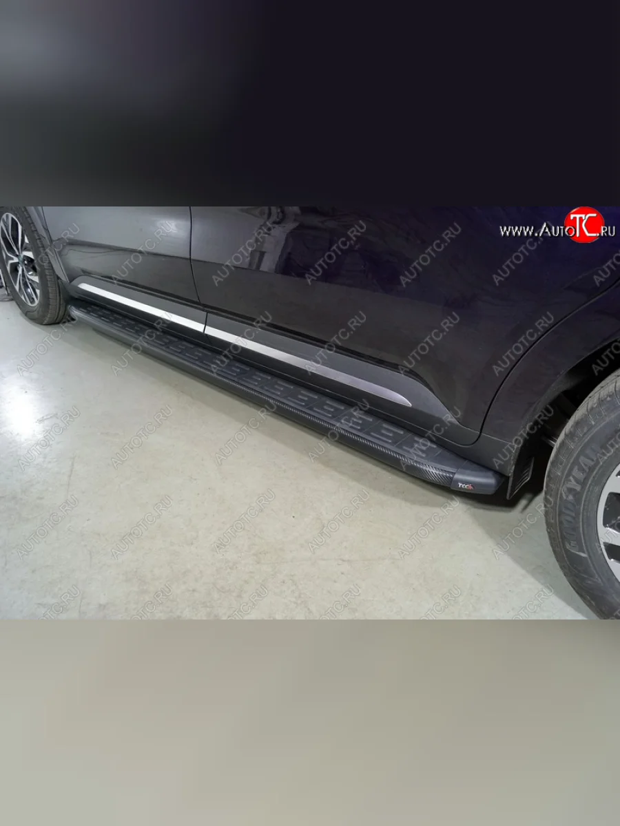 Пороги алюминиевые с пластиковой накладкой ТСС Тюнинг KIA Carnival KA4 минивэн дорестайлинг (2020-2023) (карбон черные)  в Перми Пермском крае