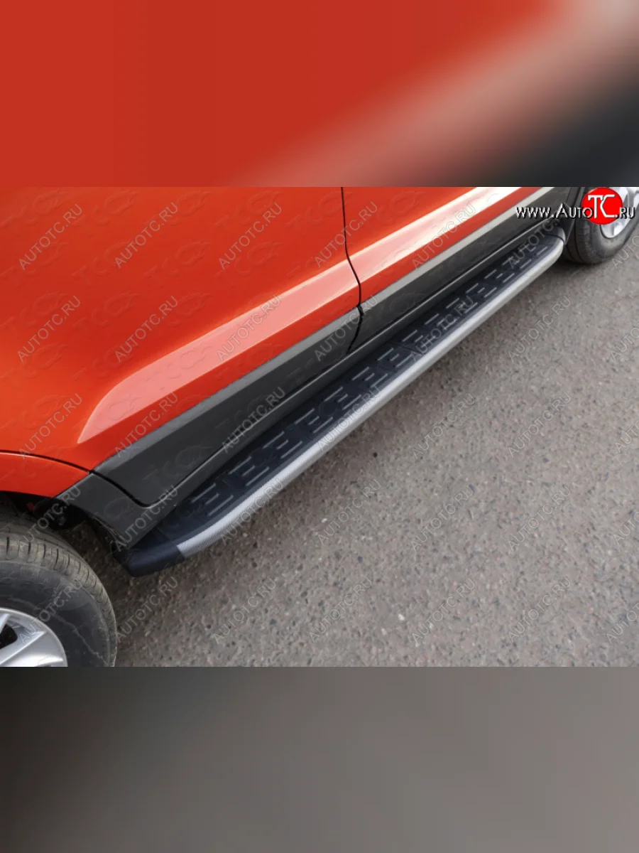 Пороги алюминиевые с пластиковой накладкой ТСС Тюнинг Ford EcoSport дорестайлинг (2013-2019) (серые)  в Перми Пермском крае