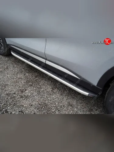 Пороги алюминиевые с пластиковой накладкой ТСС Тюнинг (серые) EXEED RX (2022-2025)
