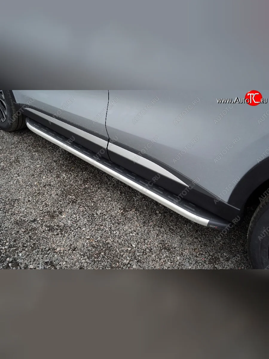 Пороги алюминиевые с пластиковой накладкой ТСС Тюнинг EXEED RX (2022-2025) (серые)  в Керчи Республика Крым